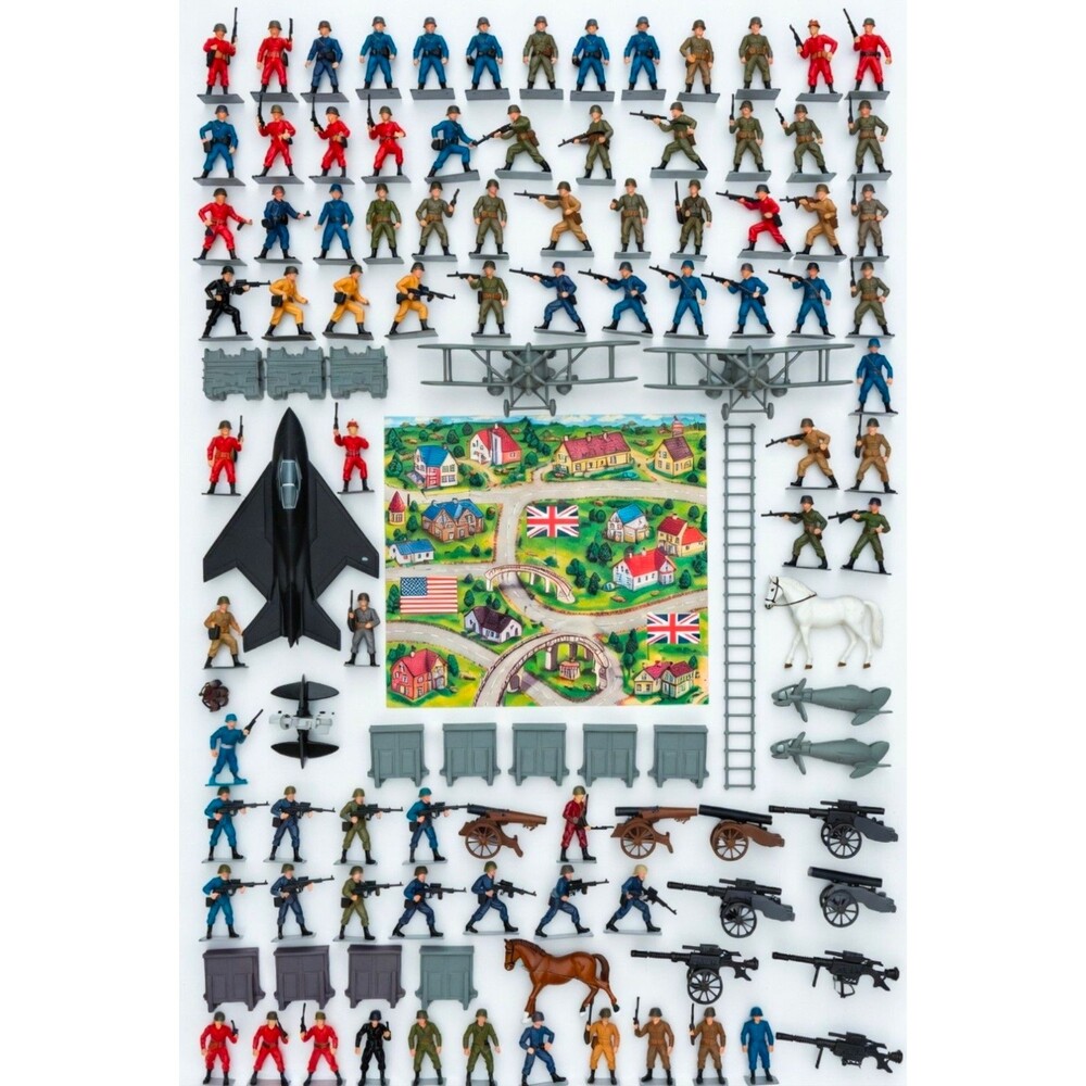 Huge Vintage Army Men Toy Soldiers Lot 200+ w Battlefield Play Mat Planes Cannon